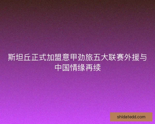 斯坦丘正式加盟意甲劲旅五大联赛外援与中国情缘再续